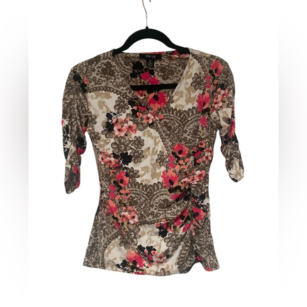 Style & Co. Floral Wrap Blouse - Red and Brown GUC SP - Picture 3 of 4